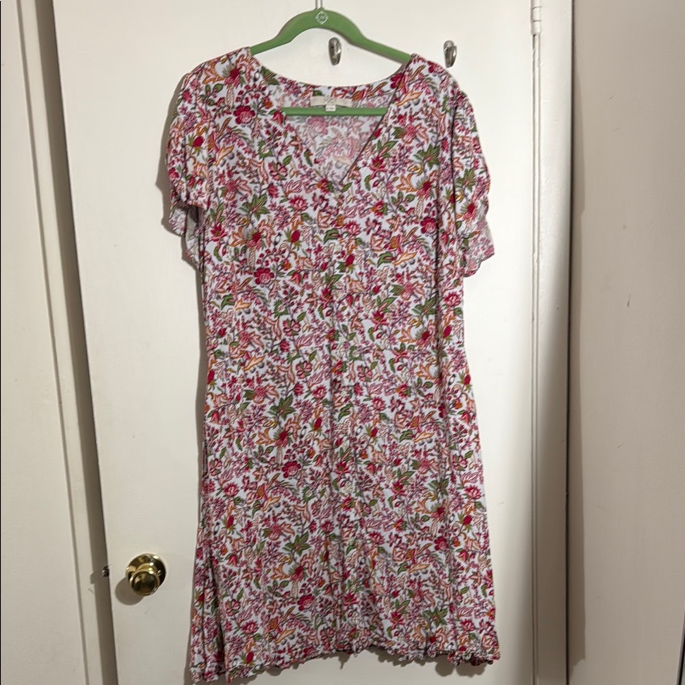 LOFT Floral Print V-Neck Dress